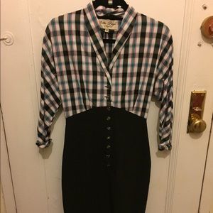 Plaid and solid mix dress